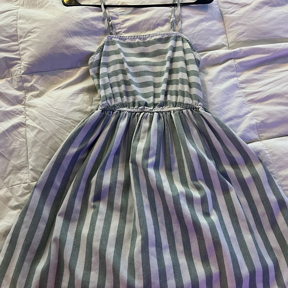 Striped Kids Dress in Green and White